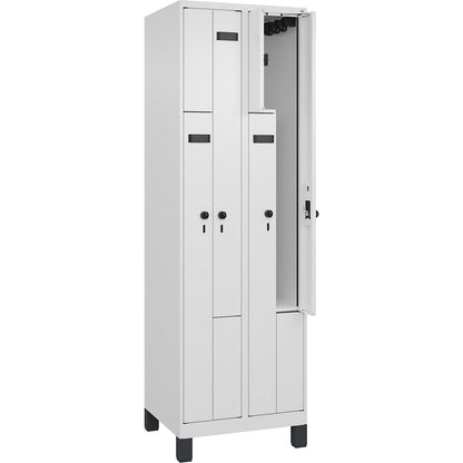 Evolo PLUS Z-locker, 2 compartments, white, W 600 mm, 4 compartments, with wide feet, security rotary bolt.