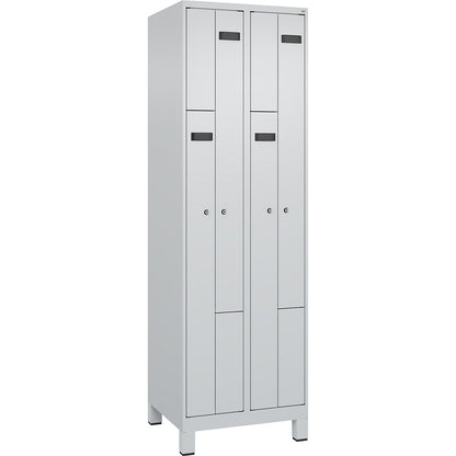 Evolo PLUS Z-locker, 2 compartments, light grey, W 600 mm, 4 compartments, with wide feet, cylinder lock.