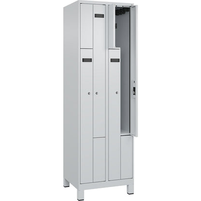 Evolo PLUS Z-locker, 2 compartments, light grey, W 600 mm, 4 compartments, with wide feet, cylinder lock.