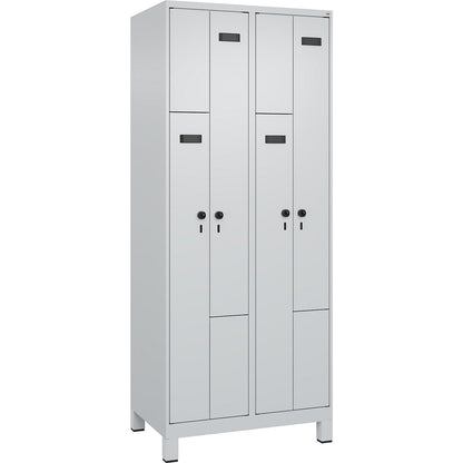 Evolo PLUS Z-locker, 2 compartments, light grey, W 800 mm, 4 compartments, with wide feet, security rotary bolt.