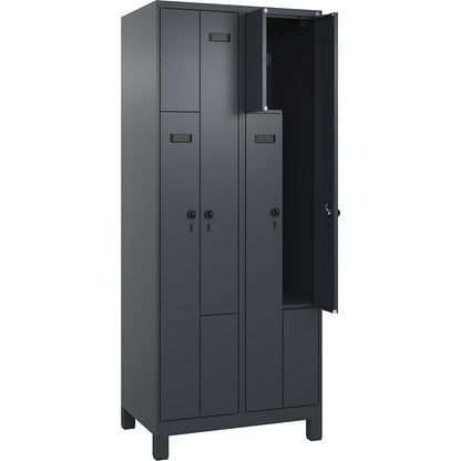 Evolo PLUS Z-locker, 2 compartments, grey, W 800 mm, 4 compartments, with wide feet, security rotary bolt.