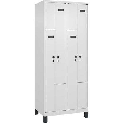 Evolo PLUS Z-locker, 2 compartments, white, W 800 mm, 4 compartments, with wide feet, security rotary bolt.