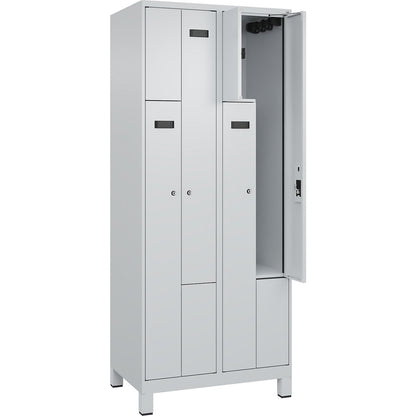 Evolo PLUS Z-locker, 2 compartments, light grey, W 800 mm, 4 compartments, with wide feet, cylinder lock.