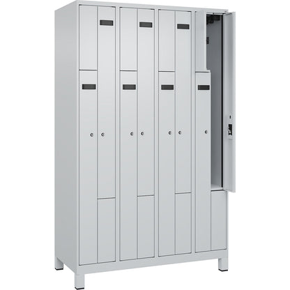 Evolo PLUS Z-locker, 4 compartments, light grey, W 1200 mm, 8 compartments, with wide feet, cylinder lock.