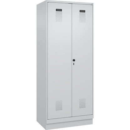 Evolo PLUS clean and dirty locker, 1 compartment, shortened centre divider, light grey, W 800 mm, with base plinth, security rotary bolt.