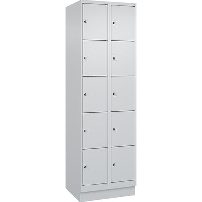 Evolo PLUS 5-fold compartment locker, 2 compartments, light grey, W 600 mm, 10 compartments, with base plinth, cylinder lock.