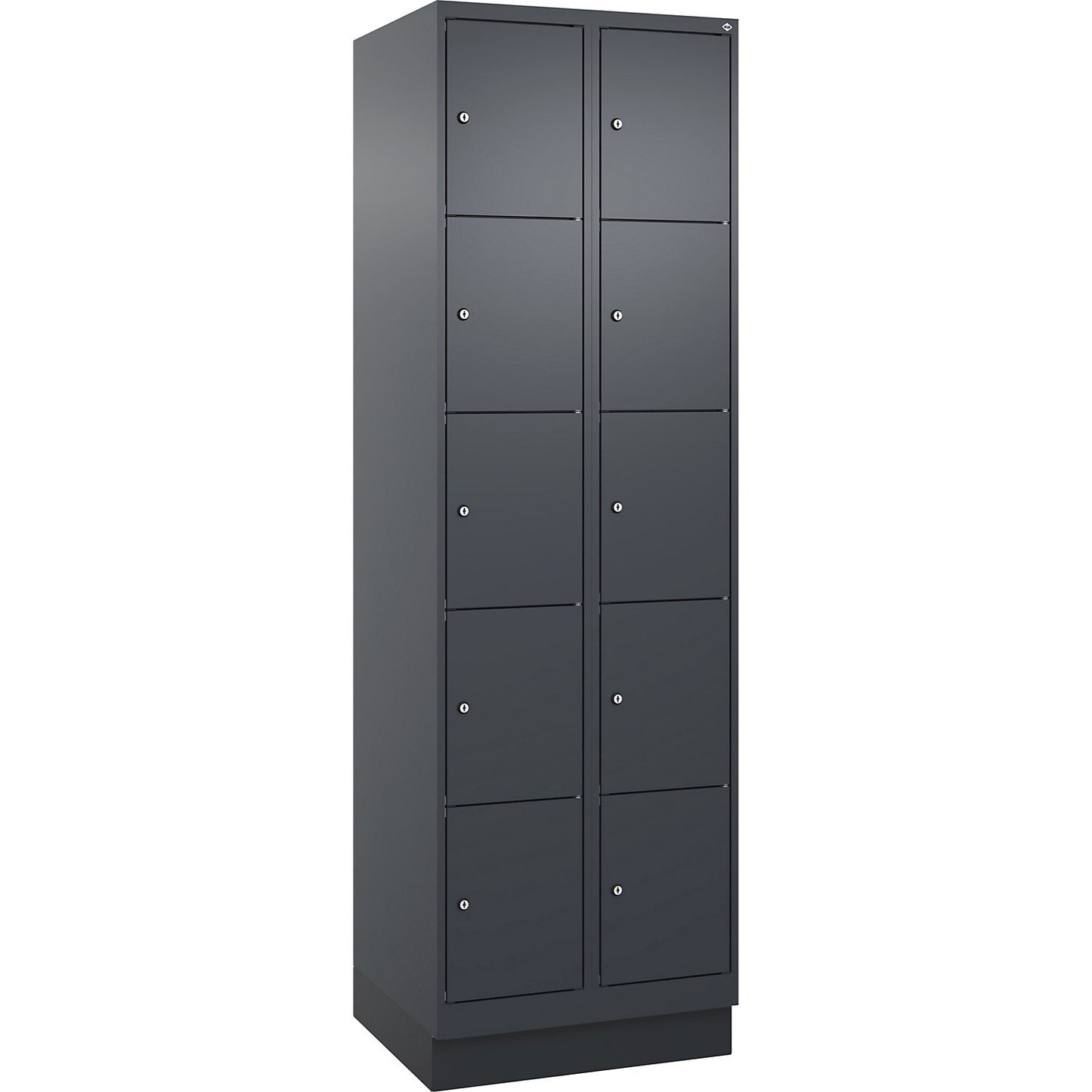 Evolo PLUS 5-fold compartment locker, 2 compartments, grey, W 600 mm, 10 compartments, with base plinth, cylinder lock.