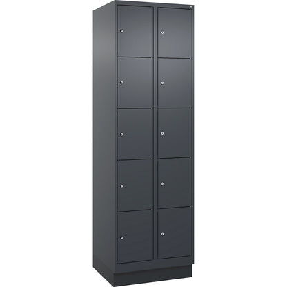 Evolo PLUS 5-fold compartment locker, 2 compartments, grey, W 600 mm, 10 compartments, with base plinth, cylinder lock.