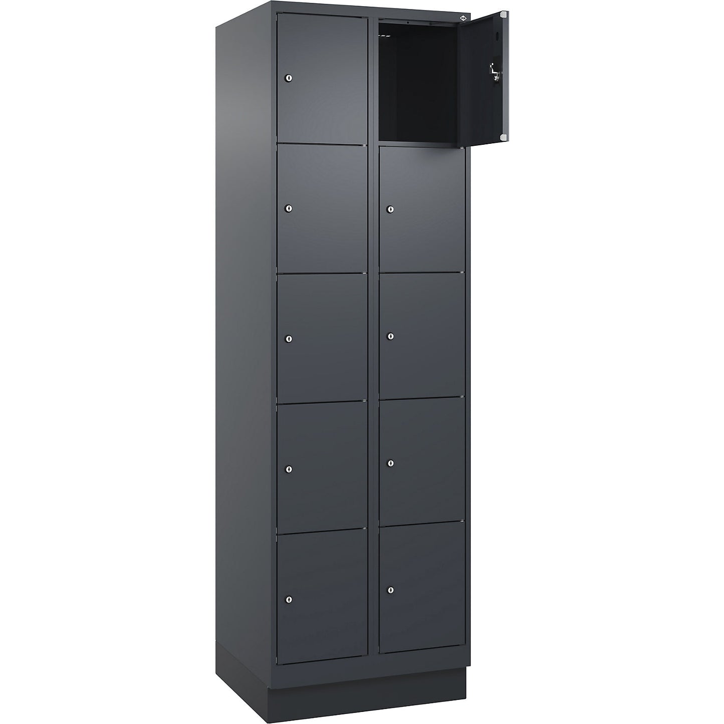 Evolo PLUS 5-fold compartment locker, 2 compartments, grey, W 600 mm, 10 compartments, with base plinth, cylinder lock.