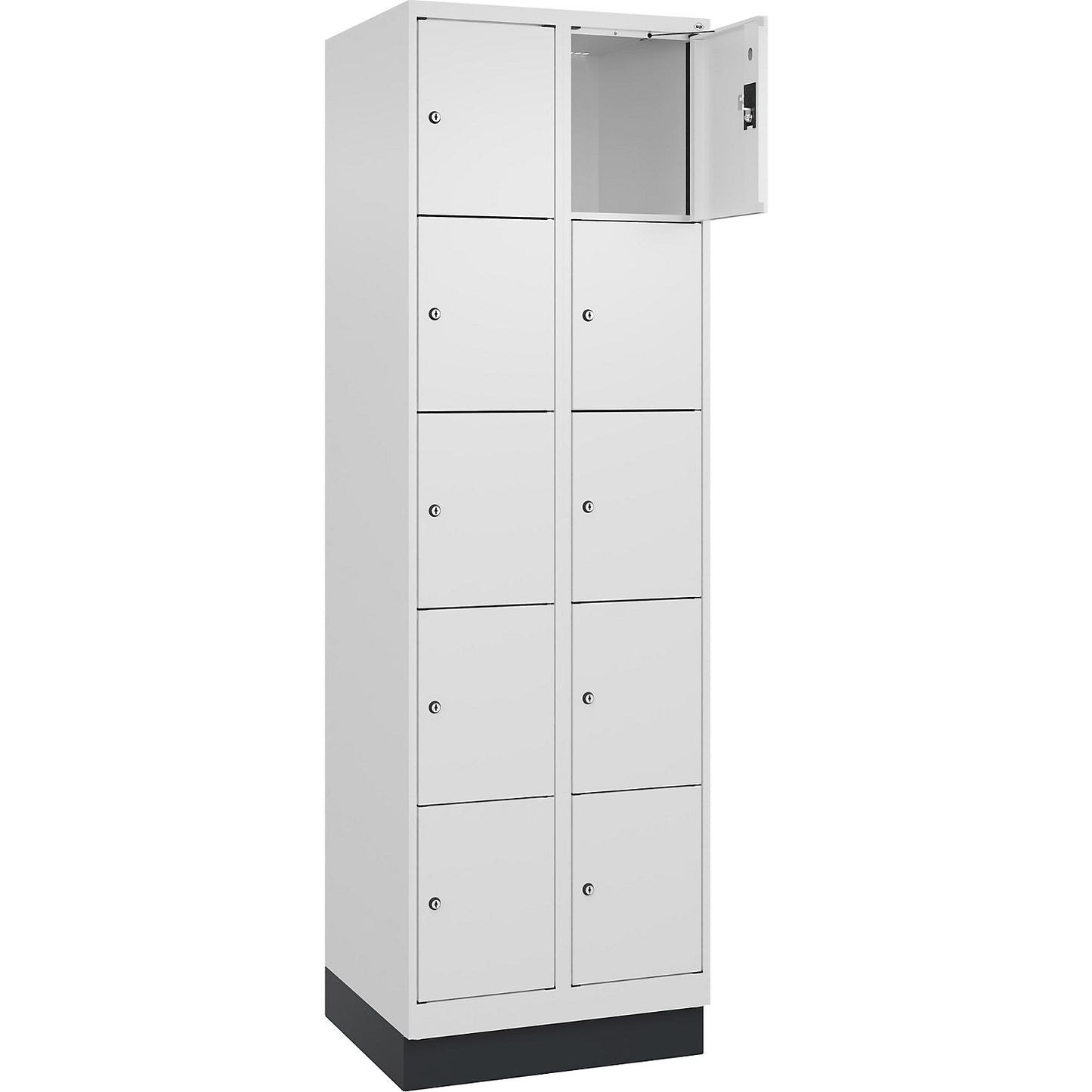 Evolo PLUS 5-fold compartment locker, 2 compartments, white, W 600 mm, 10 compartments, with base plinth, cylinder lock.
