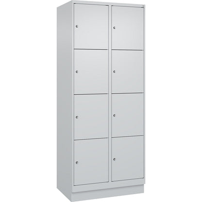 Evolo PLUS 4-fold compartment locker, 2 compartments, light grey, W 800 mm, 8 compartments, with base plinth, cylinder lock.