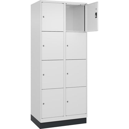 Evolo PLUS 4-fold compartment locker, 2 compartments, white, W 800 mm, 8 compartments, with base plinth, cylinder lock.