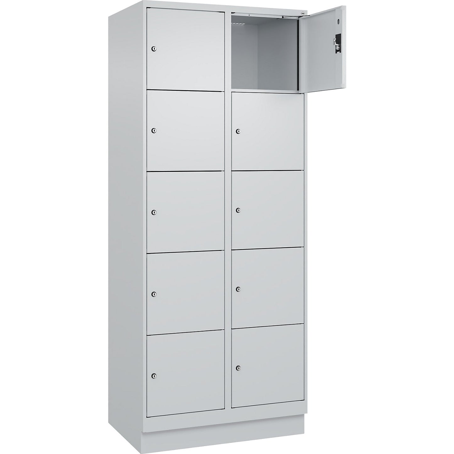 Evolo PLUS 5-fold compartment locker, 2 compartments, light grey, W 800 mm, 10 compartments, with base plinth, cylinder lock.