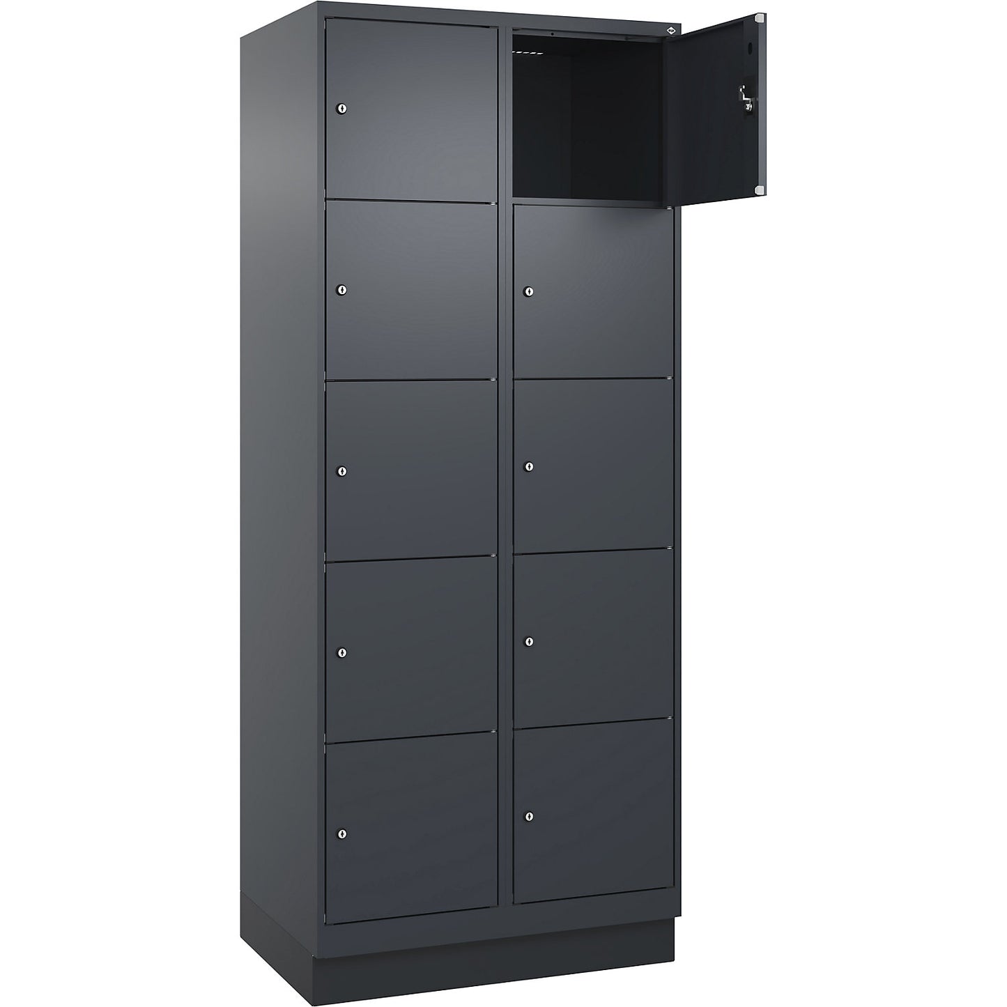 Evolo PLUS 5-fold compartment locker, 2 compartments, grey, W 800 mm, 10 compartments, with base plinth, cylinder lock.