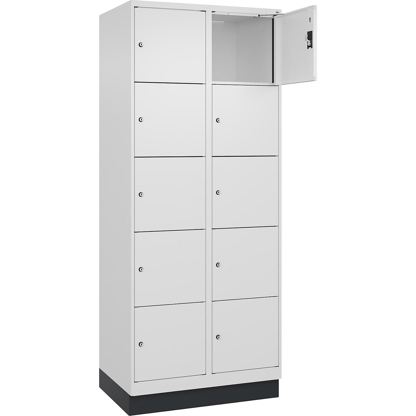 Evolo PLUS 5-fold compartment locker, 2 compartments, white, W 800 mm, 10 compartments, with base plinth, cylinder lock.