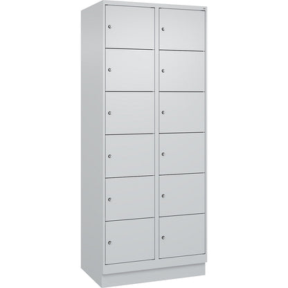 Evolo PLUS 6-fold compartment locker, 2 compartments, light grey, W 800 mm, 12 compartments, with base plinth, cylinder lock.