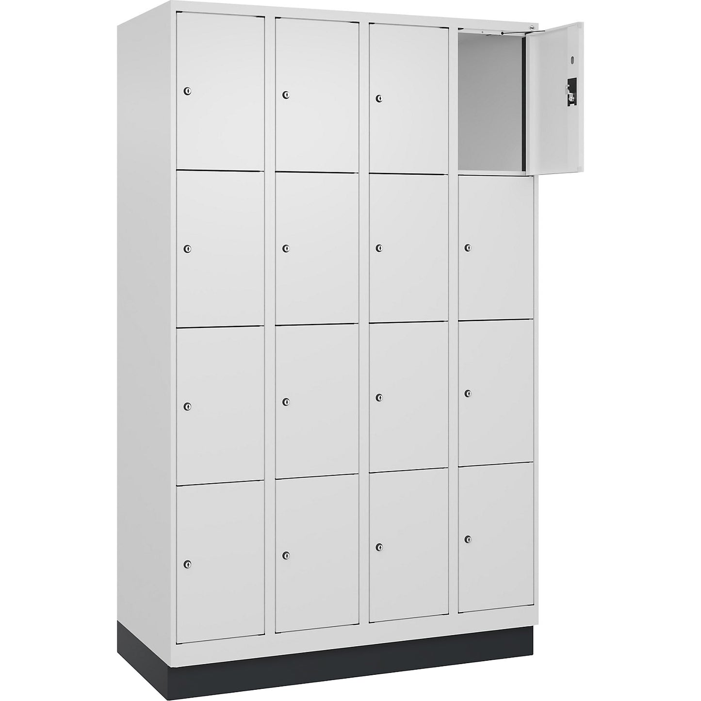 Evolo PLUS 4-fold compartment locker, 4 compartments, white, W 1200 mm, 16 compartments, with base plinth, cylinder lock.