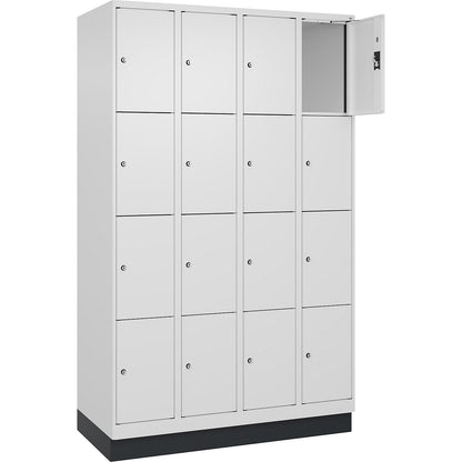 Evolo PLUS 4-fold compartment locker, 4 compartments, white, W 1200 mm, 16 compartments, with base plinth, cylinder lock.