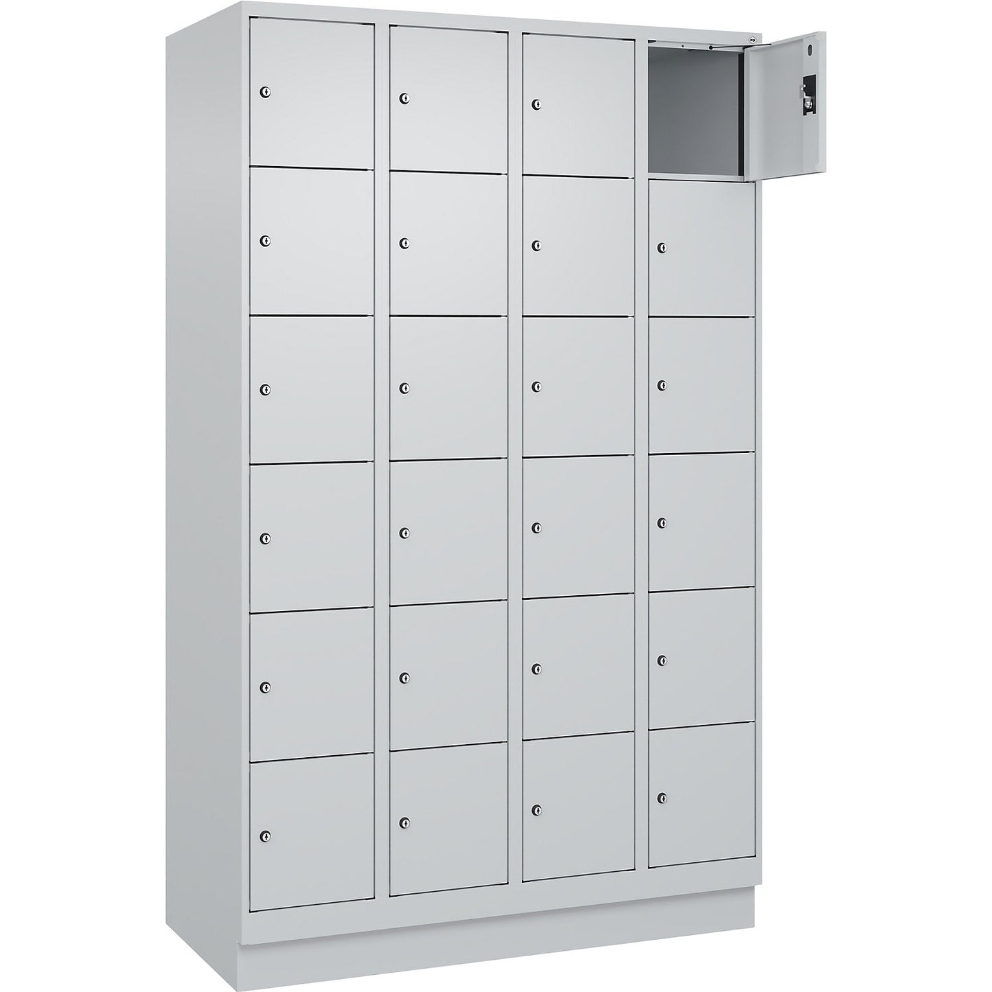 Evolo PLUS 6-fold compartment locker, 4 compartments, light grey, W 1200 mm, 24 compartments, with base plinth, cylinder lock.