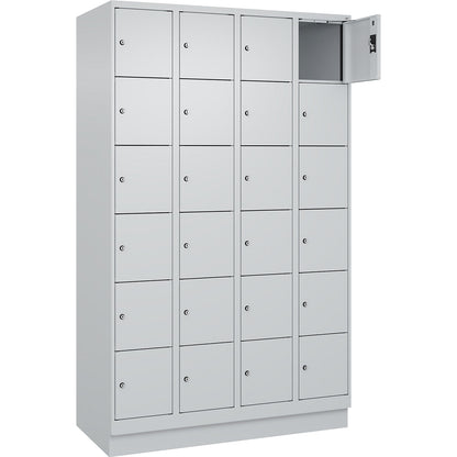 Evolo PLUS 6-fold compartment locker, 4 compartments, light grey, W 1200 mm, 24 compartments, with base plinth, cylinder lock.