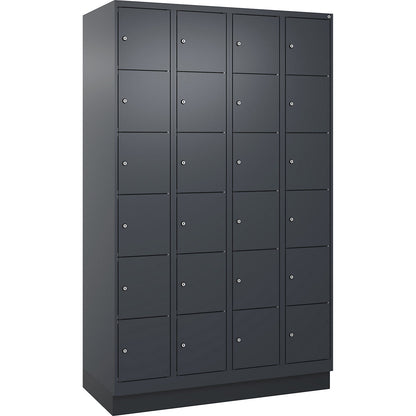 Evolo PLUS 6-fold compartment locker, 4 compartments, grey, W 1200 mm, 24 compartments, with base plinth, cylinder lock.
