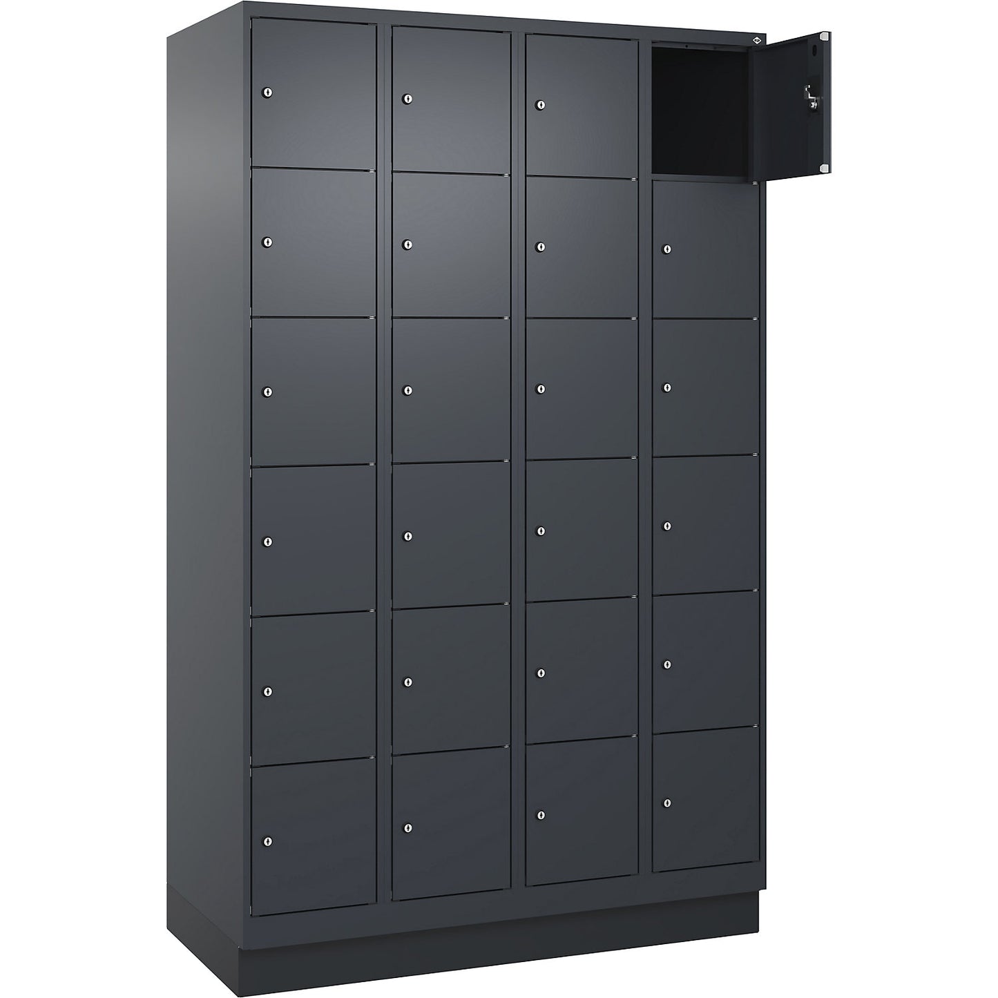 Evolo PLUS 6-fold compartment locker, 4 compartments, grey, W 1200 mm, 24 compartments, with base plinth, cylinder lock.
