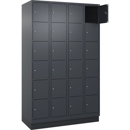 Evolo PLUS 6-fold compartment locker, 4 compartments, grey, W 1200 mm, 24 compartments, with base plinth, cylinder lock.