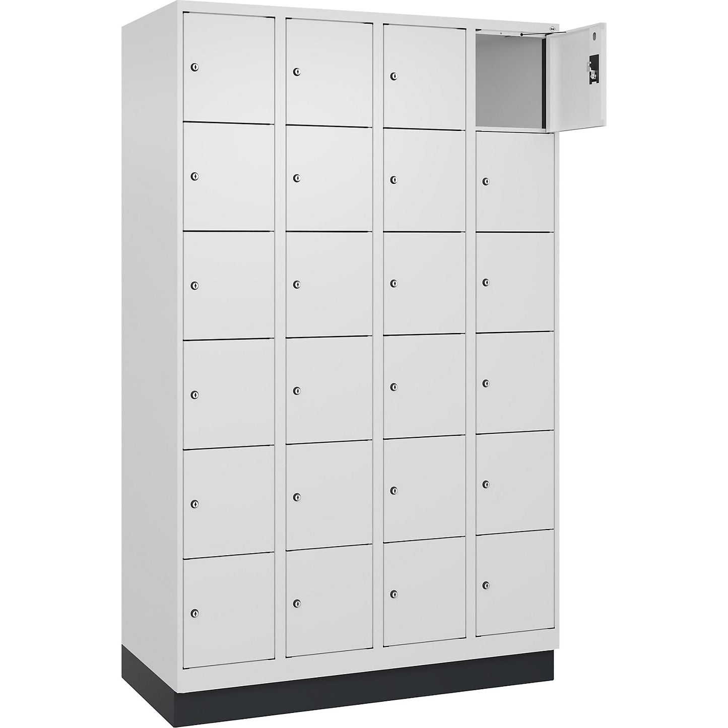 Evolo PLUS 6-fold compartment locker, 4 compartments, white, W 1200 mm, 24 compartments, with base plinth, cylinder lock.