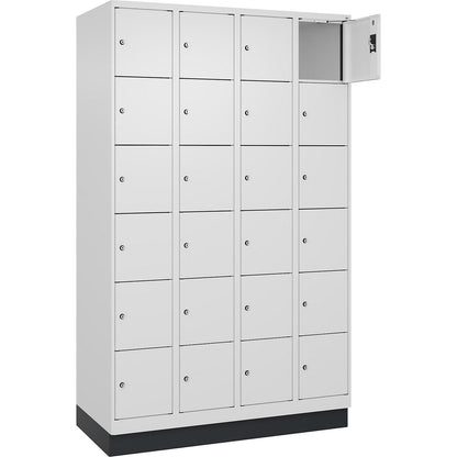 Evolo PLUS 6-fold compartment locker, 4 compartments, white, W 1200 mm, 24 compartments, with base plinth, cylinder lock.