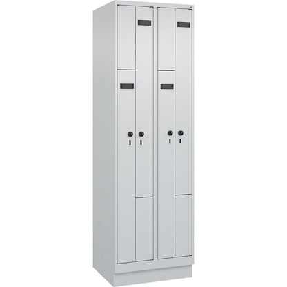 Evolo PLUS Z-locker, 2 compartments, light grey, W 600 mm, 4 compartments, with base plinth, security rotary bolt.