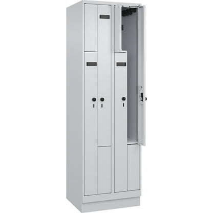 Evolo PLUS Z-locker, 2 compartments, light grey, W 600 mm, 4 compartments, with base plinth, security rotary bolt.