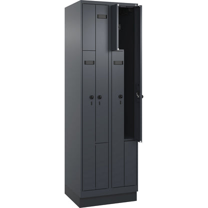 Evolo PLUS Z-locker, 2 compartments, grey, W 600 mm, 4 compartments, with base plinth, security rotary bolt.
