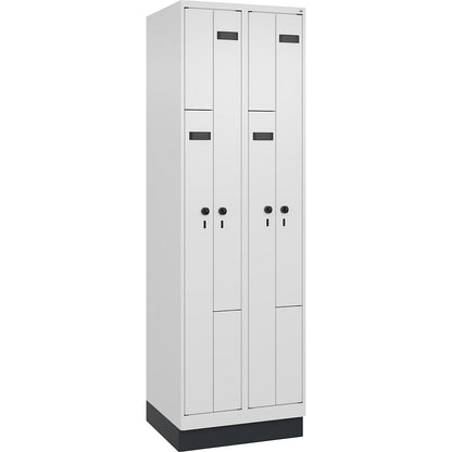 Evolo PLUS Z-locker, 2 compartments, white, W 600 mm, 4 compartments, with base plinth, security rotary bolt.