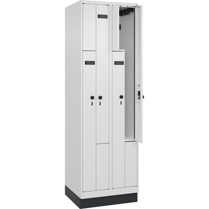 Evolo PLUS Z-locker, 2 compartments, white, W 600 mm, 4 compartments, with base plinth, security rotary bolt.