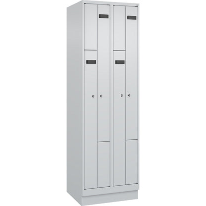 Evolo PLUS Z-locker, 2 compartments, light grey, W 600 mm, 4 compartments, with base plinth, cylinder lock.