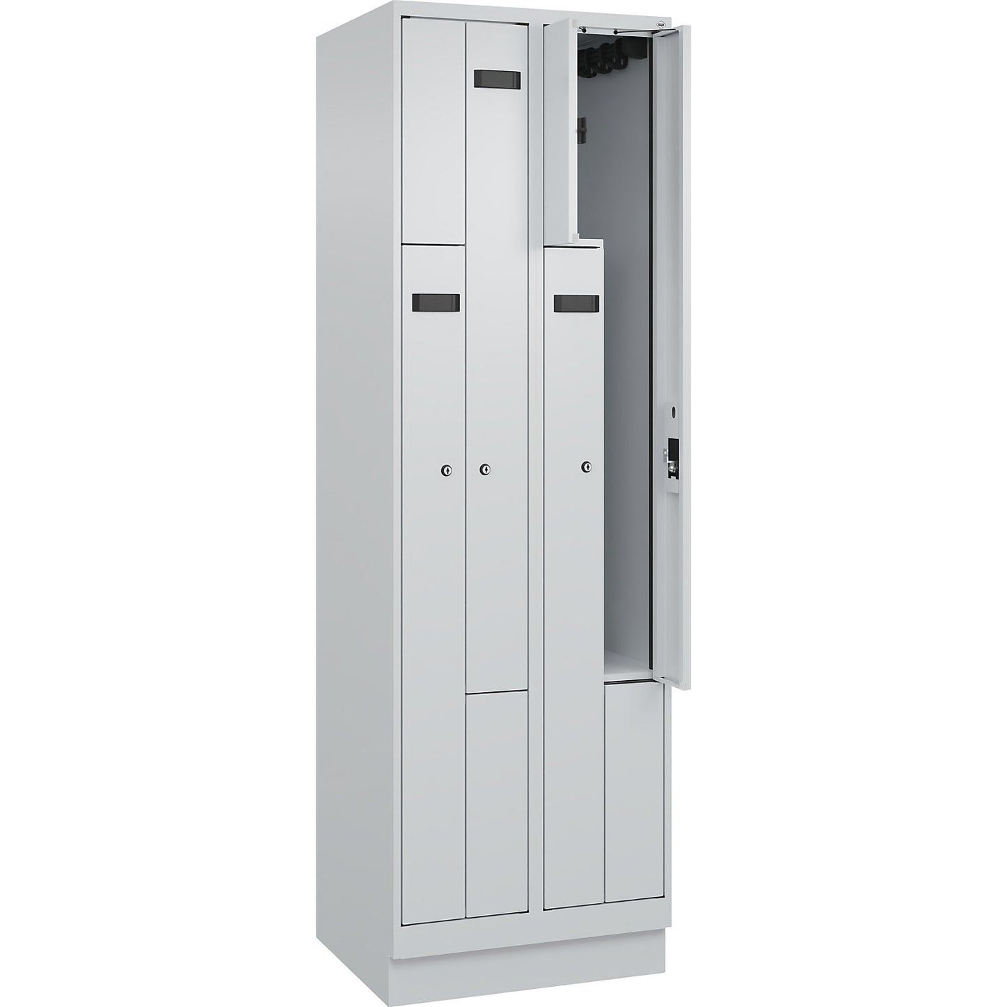 Evolo PLUS Z-locker, 2 compartments, light grey, W 600 mm, 4 compartments, with base plinth, cylinder lock.