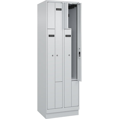 Evolo PLUS Z-locker, 2 compartments, light grey, W 600 mm, 4 compartments, with base plinth, cylinder lock.