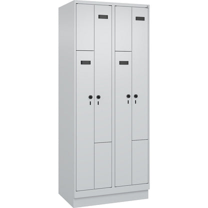Evolo PLUS Z-locker, 2 compartments, light grey, W 800 mm, 4 compartments, with base plinth, security rotary bolt.