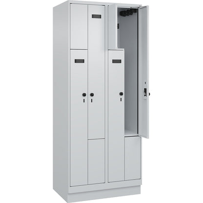 Evolo PLUS Z-locker, 2 compartments, light grey, W 800 mm, 4 compartments, with base plinth, security rotary bolt.