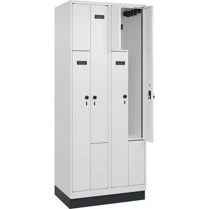 Evolo PLUS Z-locker, 2 compartments, white, W 800 mm, 4 compartments, with base plinth, security rotary bolt.