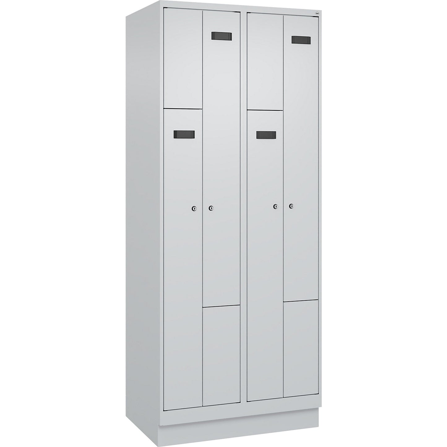 Evolo PLUS Z-locker, 2 compartments, light grey, W 800 mm, 4 compartments, with base plinth, cylinder lock.
