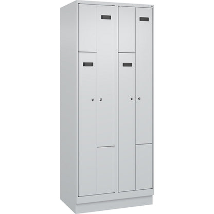 Evolo PLUS Z-locker, 2 compartments, light grey, W 800 mm, 4 compartments, with base plinth, cylinder lock.