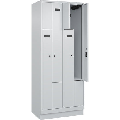 Evolo PLUS Z-locker, 2 compartments, light grey, W 800 mm, 4 compartments, with base plinth, cylinder lock.