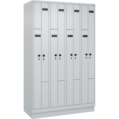 Evolo PLUS Z-locker, 4 compartments, light grey, W 1200 mm, 8 compartments, with base plinth, security rotary bolt.