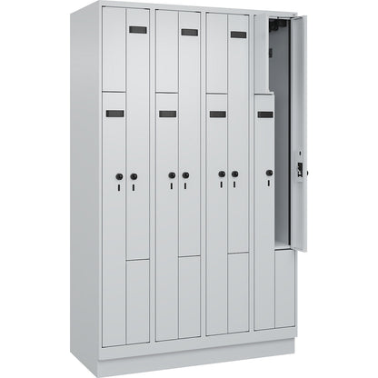 Evolo PLUS Z-locker, 4 compartments, light grey, W 1200 mm, 8 compartments, with base plinth, security rotary bolt.