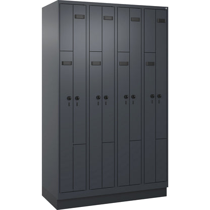 Evolo PLUS Z-locker, 4 compartments, grey, W 1200 mm, 8 compartments, with base plinth, security rotary bolt.