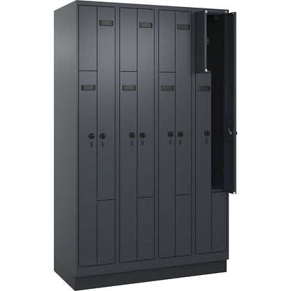 Evolo PLUS Z-locker, 4 compartments, grey, W 1200 mm, 8 compartments, with base plinth, security rotary bolt.