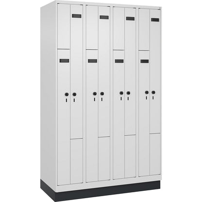 Evolo PLUS Z-locker, 4 compartments, white, W 1200 mm, 8 compartments, with base plinth, security rotary bolt.