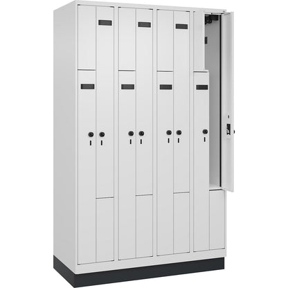 Evolo PLUS Z-locker, 4 compartments, white, W 1200 mm, 8 compartments, with base plinth, security rotary bolt.