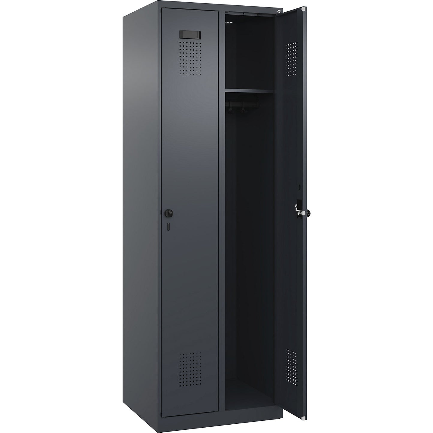 Evolo PLUS locker, 2 compartments, grey, W 600 mm, with floor glides, rotary bolt.
